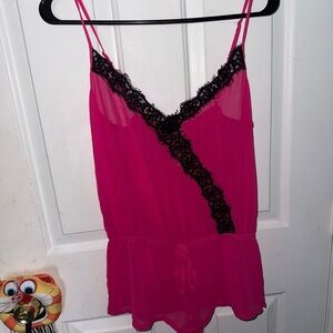 Forever 21 Pink and Black Lace Chemise Sleepwear